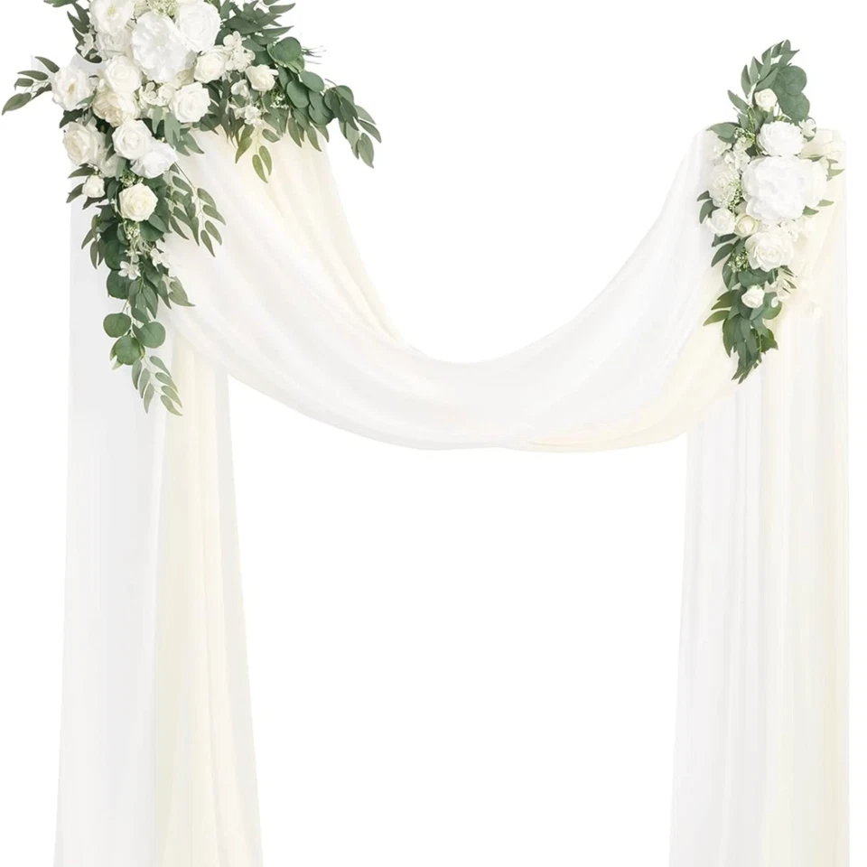 Artificial Wedding Arch Flowers Kit - White & Sage Green Floral with Chiffon - Image 2 of 4