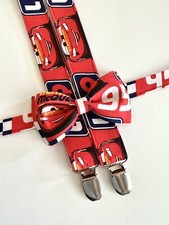 Lightning McQueen suspenders and Bow tie set. Cars Suspenders set. Disney Cars