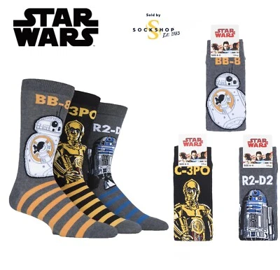 Star Wars Socks Mens R2-D2, C-3PO and BB-8 Droids 3 Pairs Cotton Film - SOCKSHOP