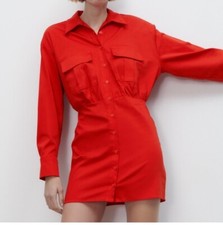 ZARA POPLIN SHIRT DRESS Medium RED