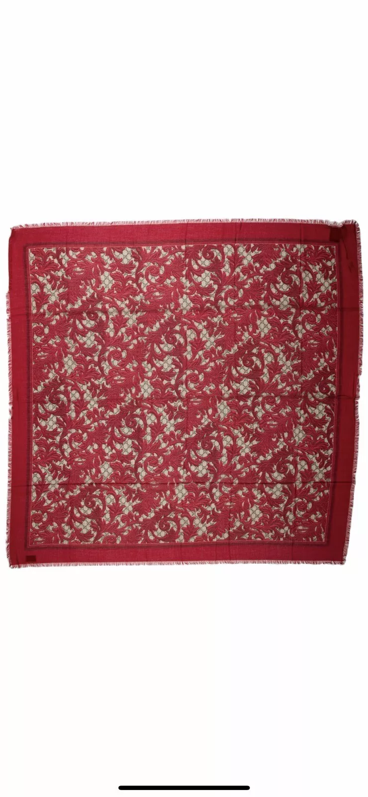 Écharpe mélange soie 100 % authentique GUCCI rouge grand logo arabesque GG