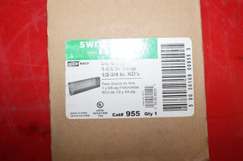 Raco Hubbell 955 6 Gang 1-5/8in Deep 1/2 & 3/4 KO's, NEW