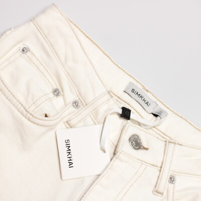 Jonathan Simkhai NWT Jeans w/ Removable Feather Ankle Cuffs Size 24 in Ivory