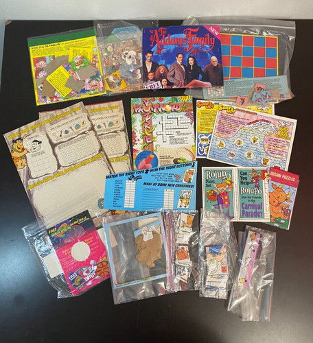Vintage Cereal Box Game Cutouts Lot Of 17 Addams Family Space Jam Flintstone 90s