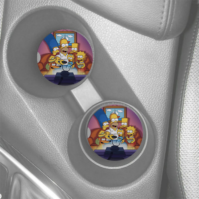 THE SIMPSONS WATCHING TV INSPIRED DESIGN CUSTOM RUBBER CAR COASTER 2 PC SET