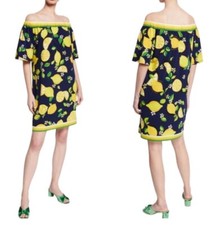 $258 Trina Turk Kelso Lemon Print Off The Shoulder Resort Jersey Dress M L