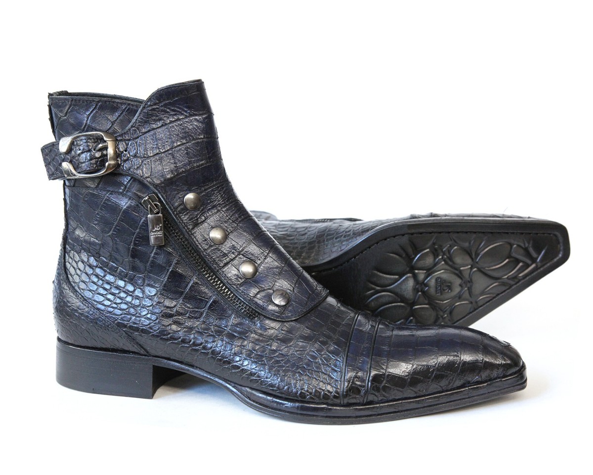 Jo Ghost 3206 Italian Navy Blue Crocodile Print Leather Ankle