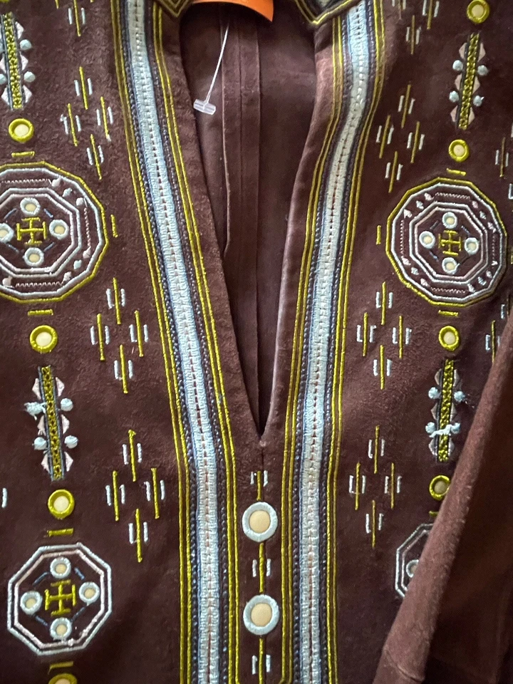 Blusa túnica adornada de gamuza Tory Burch - 4/XS marrón/turquesa pasarela Foto 4 de 4