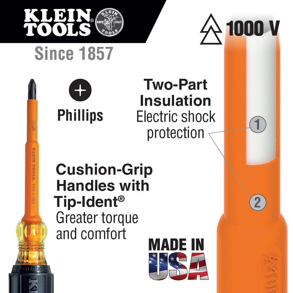 Klein Tools 6037INS Insulated Screwdriver, #2 Phillips, 7-Inch Round Shank - Image 2 of 2