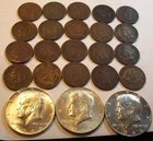 1965 66 UNC 3 SILVER KENNEDY HALF DOLLARS  20 DIFF INDIAN HEAD PENNY 23 COIN LOT