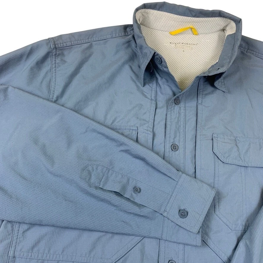 Royal Robbins Expedition Shirt Mens L Blue Ripstop Hiking Travel Outdoor