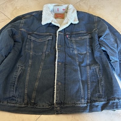【HQ DENIM】TRUCKER JACKET Levi's Trucker Denim Jacket Mens 5XL Dark Blue Sherpa Lined Front