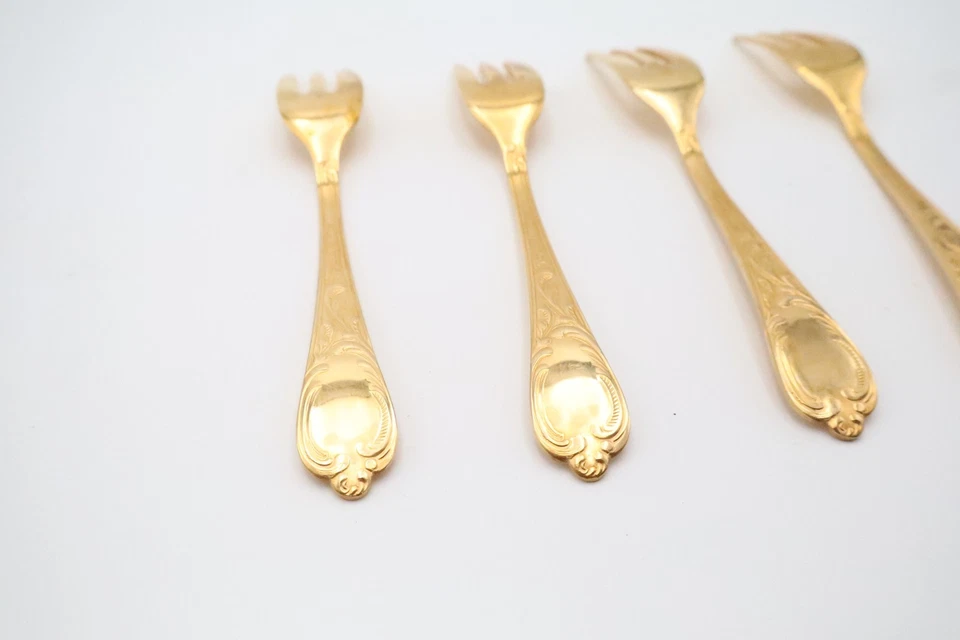 Set of 4 Solingen Germany 18/10 Stainless 23/24K Gold Plated Dessert Forks 6” - Image 3 of 4