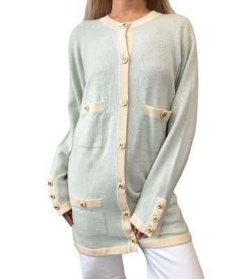 CHANEL Vintage 94C CC Button Trimmed Cashmere Cardigan Knit Top