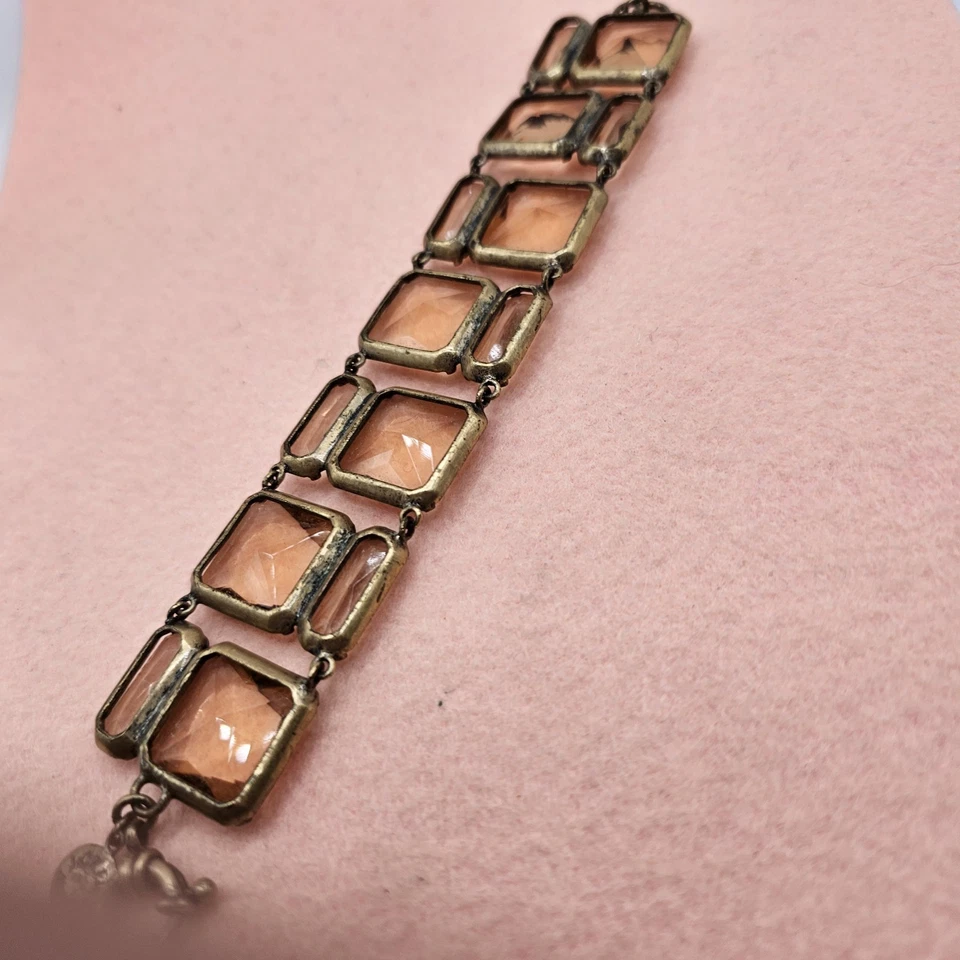 Pulsera de Colección J Crew Gruesa Color Ámbar Profundo Vidrio Facetado Latón Melocotón 7" Foto 4 de 4