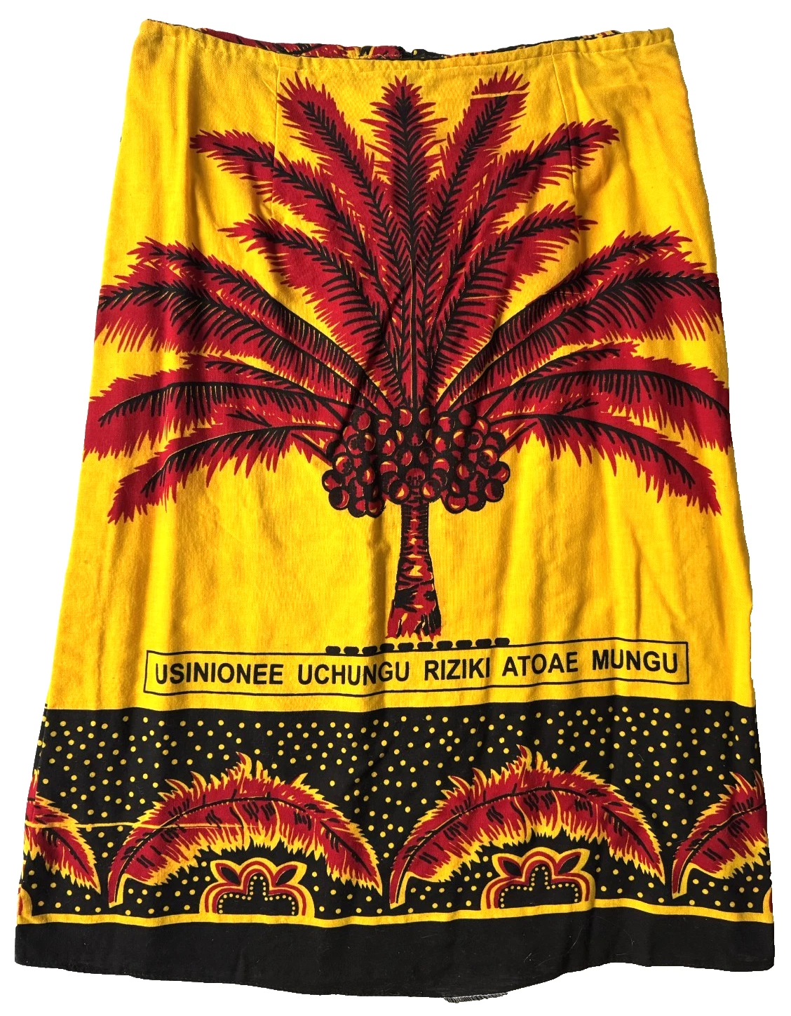 East AFRICAN Print Kanga Straight Skirt Cotton Swahili Proverb Date Palm Women L