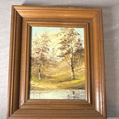 John Strandberg Signed Original Oil on Board Landscape Trees Painting Framed
