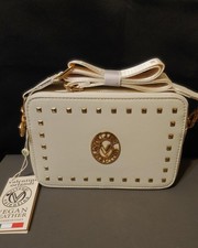 VALENTINO ORLANDI Womens Crossbody Bag White Italy Dbl Zip Vegan Leather  NWT