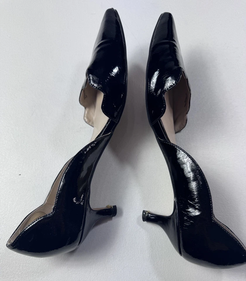 Adrienne Vittadini Serene 黑色专利扇贝小猫高跟鞋 D’Orsay 9.5 米有缺陷 — 第 3/4 张图片