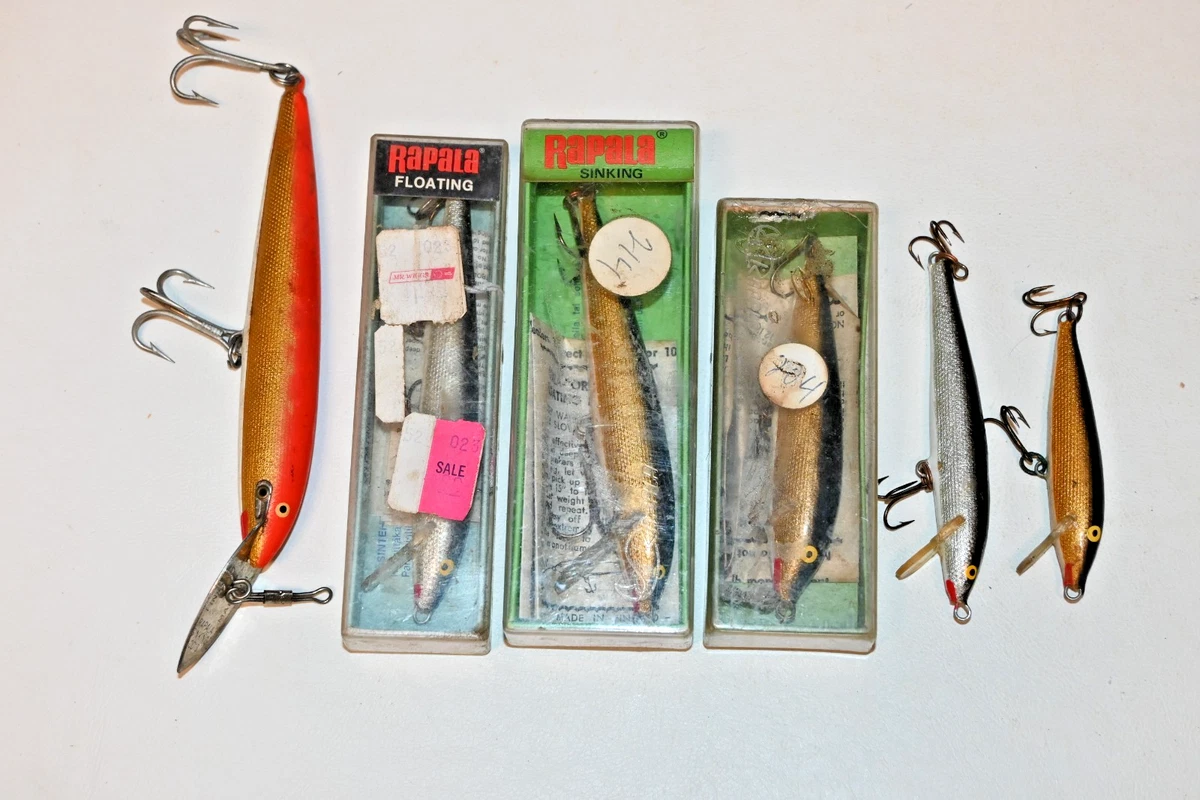 6) Lot de 11 leurres de pêche vintage Rapala flottants F11