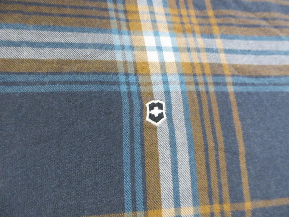 Camisa masculina Victorinox XXL azul marrom xadrez ajuste padrão algodão lã botão para baixo - Imagem 4 de 4