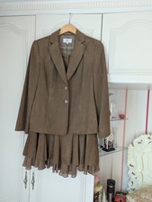 DESIGNER BROWN SKIRT SUIT COUNTRY CASUALS - FEELS LIKE SUEDE BUT ISNT - SIZE 14