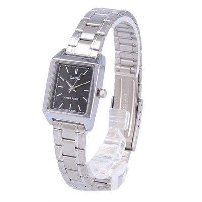 Casio LTP-V007D-1E Black Square Dial Silver Chain Ladies Watch/ Vintage