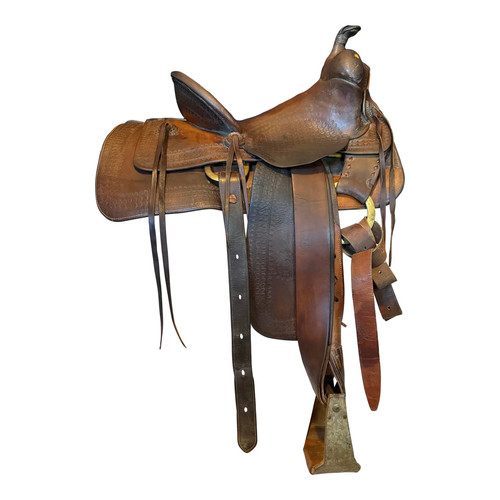 HH Heiser Collectible Saddle Vintage 1920s Dark Oil 14” Seat, Stamps 923/23905