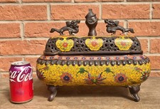 MAGNIFICENT LARGE OLD CHINESE BRONZE CLOISONNE CENSER - CHARACTER MARKS - RARE