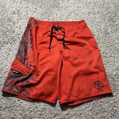 FRIENDS OF DA HUI BOARD SHORTS Red Y2k Tribal Swim Surf Grunge 90s SIZE 34
