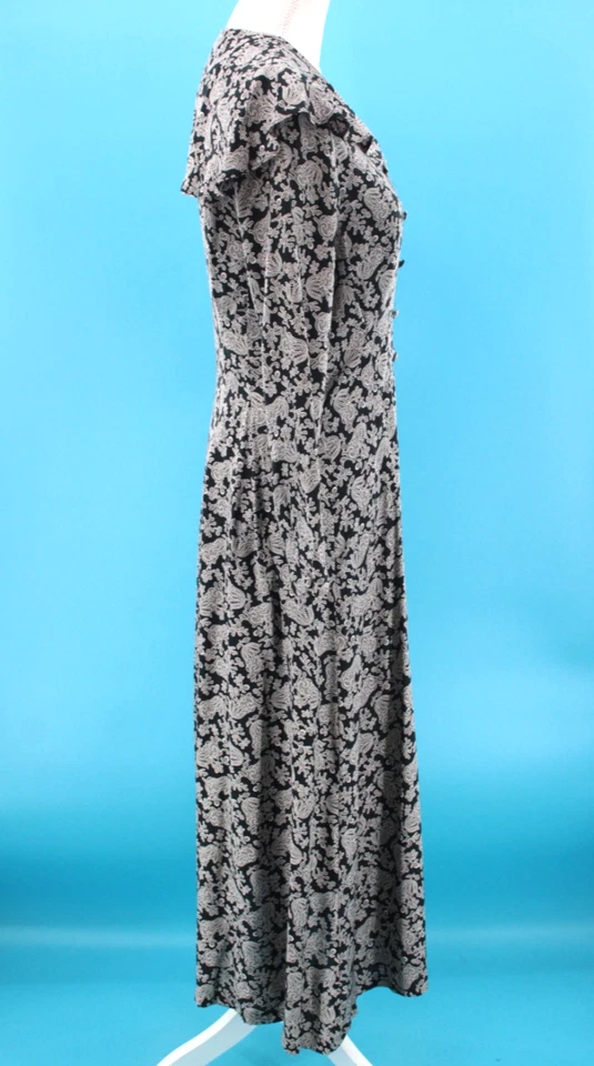 VTG Women's 80s 90s Black & White Floral Print Laura Ashley Viscose Dress S/M - Image 3 of 4