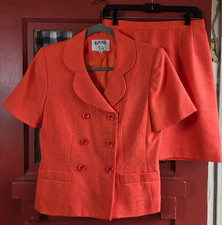 Kasper ASL Petite Women's Orange Button Front Short Sleeve Skirt Suit Size 10P