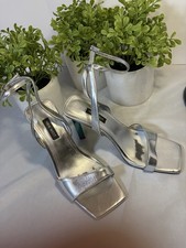Nine West WNMARIS3 Silver Heeled Sandals Ankle Straps 7.5