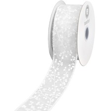 Christmas Sheer Organza Berry Branch Wired Ribbon, 1-1/2-inch, 10-yard, White