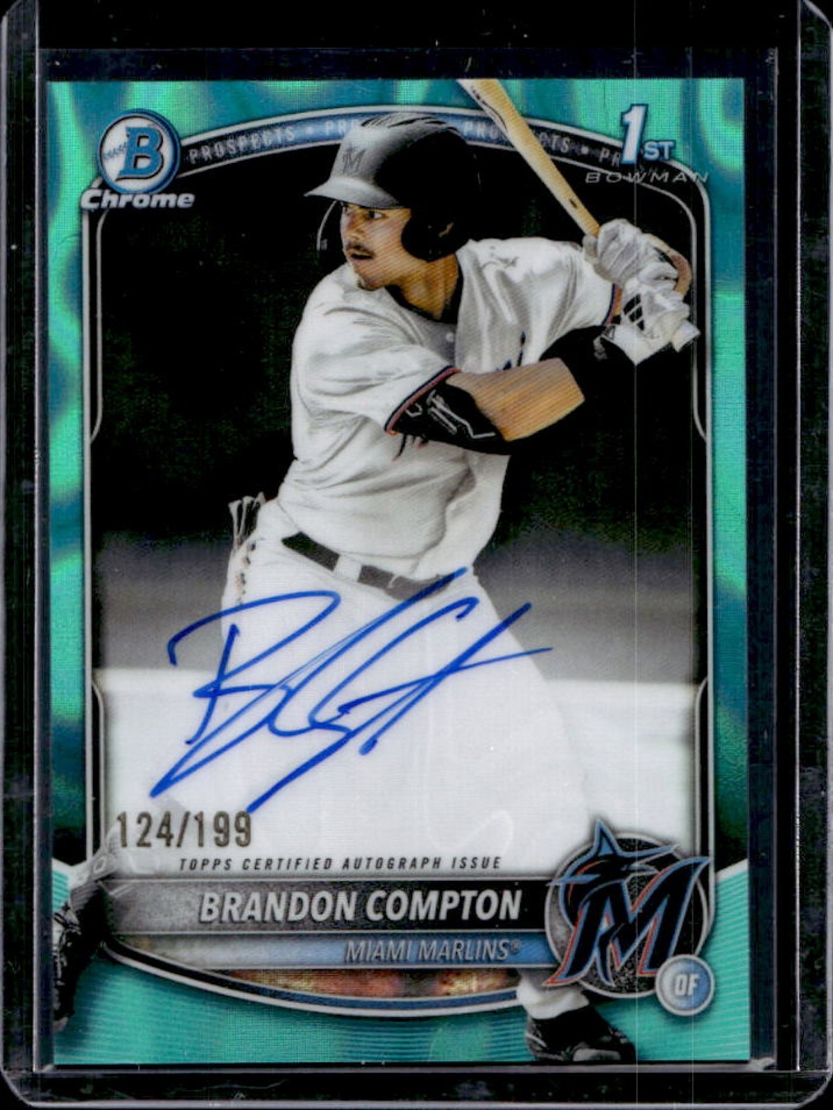 2025 Bowman Draft Brandon Compton Chrome Auto Aqua Lava Refractor 1st #/199