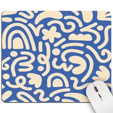 Blue White Modern Abstract Aesthetic Art Mouse Pad, Square Non-Slip Rubber Mat