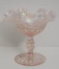 Vintage Fenton Pink Opalescent Ruffled Crimped Edge Compote 5-5/8" Tall