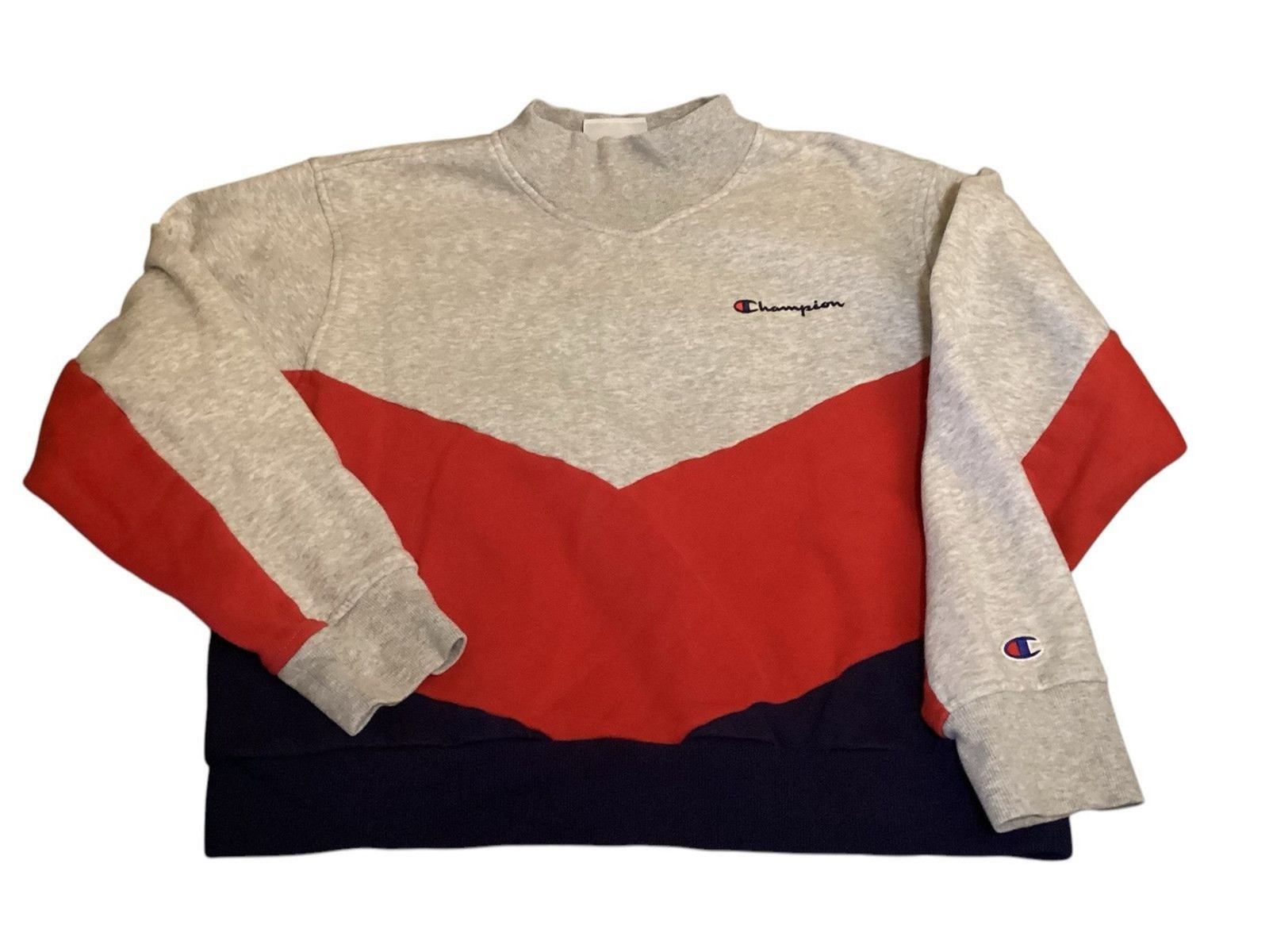Champion Pullover Mock Neck Women’s XL Gray Red Blue Sweater Sweatshirt