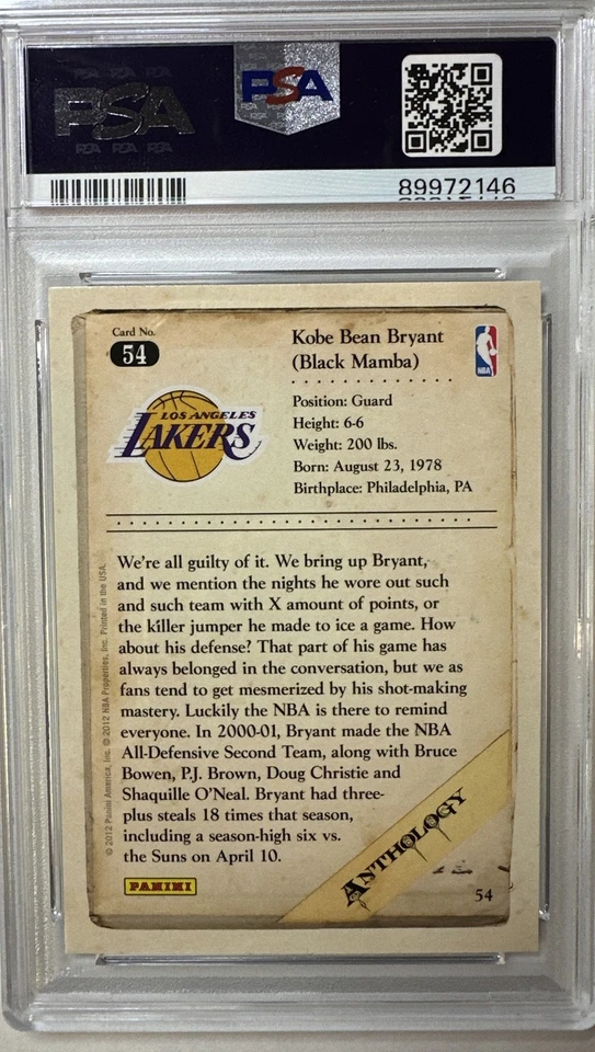2012-13 Panini Kobe Anthology #54 Kobe Bryant PSA 8 - Image 2 of 2