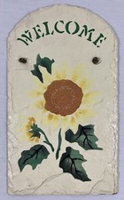 Hand Painted Sunflower Slate Welcome Sign 14" High x 8" Wide w Leather Hanger