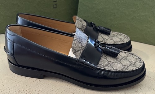 Gucci Mens GG Logo Leather Loafers Shoes Black/Beige 14 US/13 UK New 673817 - Picture 2 of 10