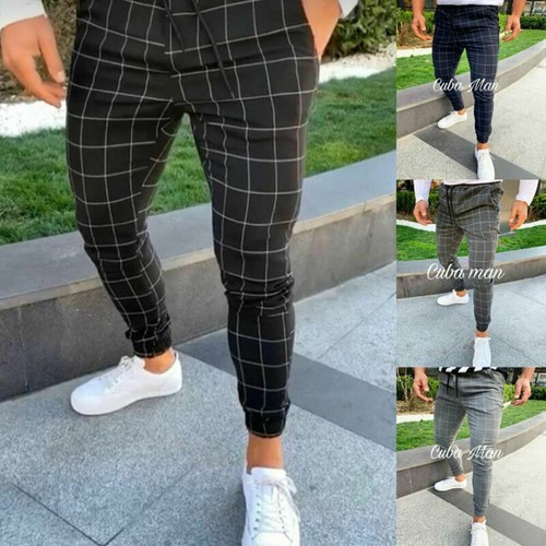 Pantalones De Hombres De Vestir Elegantes De Moda Pantalón De Cuadros  Largos | eBay