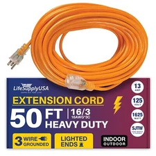 50ft Power Outdoor Extension Cord & Indoor - Waterproof Electric Drop Cord Cable