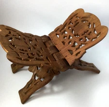 Vintage Hand Carved Book Holder Wooden Folding Flower Stand Bible Reader Floral