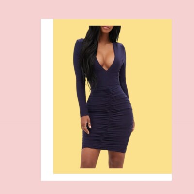 Plt Shape Navy Ruched Slinky Mini Dress Size 10 UK