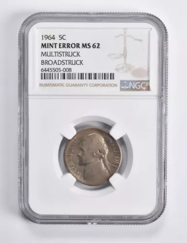 Error MS62 1964 Jefferson Nickel Multistruck Broadstruck NGC *1575