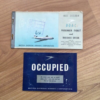 BOAC Constellation 049. 1953 Flug London-Montreal Ticket, Sitzplatz besetzt Schild.