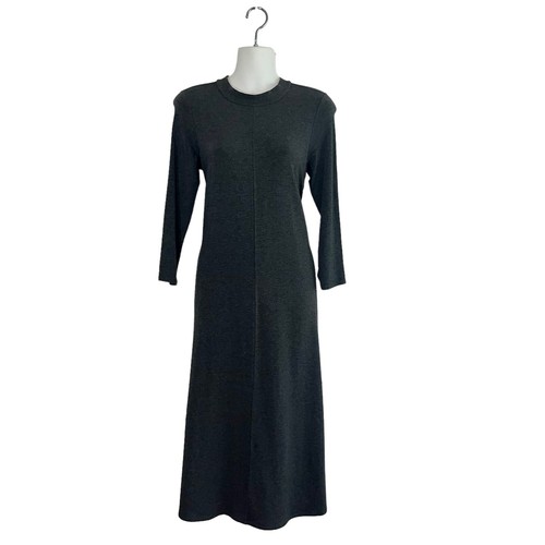Eileen Fisher Mock-Neck Swing Midi Jersey Knit Dress Gray Sz XXS LS Modest - Picture 2 of 9