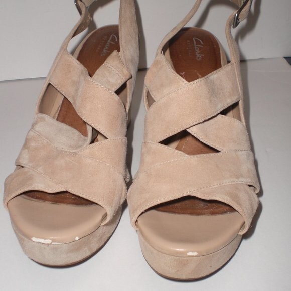 Clarks Natural Amelia Alice Slingback Wedge SUEDE SIZE 10