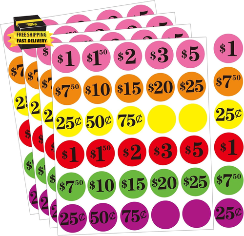 1 Inch Price Stickers Yard Garage Sale Price Stickers -Preprinted Price Tags Lab